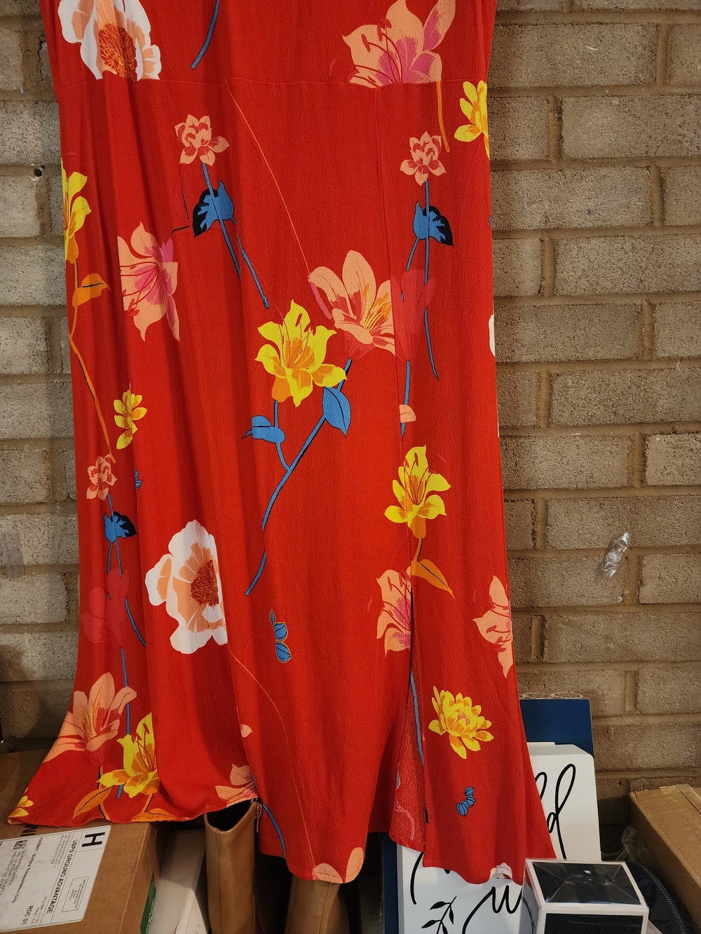 The Loft Tomato Red Floral Cap-Sleeve A-Line Dress - Picture 4 of 9
